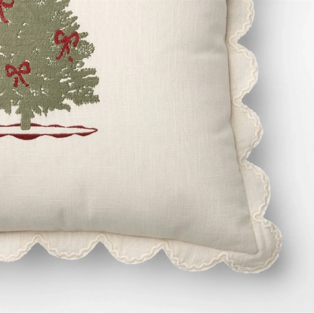 Embroidered tree and scalloped edge Christmas tree pillow - Picture 3 of 5